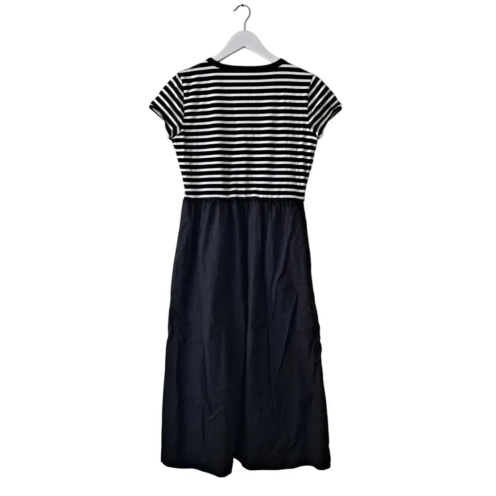 J. Crew Striped Knit Mixy Dress Short Sleeve Midi Black Ivory Womens Size Small - Picture 4 of 12